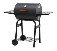 Gr8 Garden Large Charcoal BBQ Barrel Grill with Lid Thermometer, Adjustable Charcoal Tray, Side Table & Wheels, Outdoor Smoker Grill with Warming Rack, 46 x 38cm Cooking Area