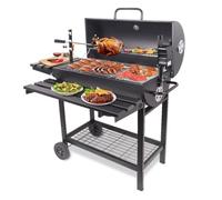 Outdoor Charcoal BBQ Grill with Rotisserie, Side Table & Wheels - Multifunctional Dismantlable Barbecue Set for Garden and Patio Cooking