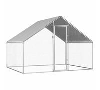 vidaXL Outdoor Chicken Cage 2m Galvanised Steel Silver Frame Grey Roof Coop