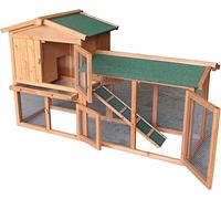 Outdoor Chicken Coop - 2-story wooden rabbit kitchen with roof, ramp and pull-out tray for poultry and hen houses - Large pet cage