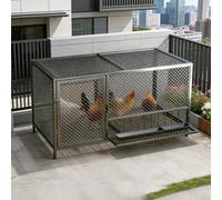 Outdoor Chicken Coop, Metal Chicken Coop for Yard with Lockable Door & Feeding Gate for 6-15 Chickens, Easy Assembly, Outdoor Poultry Cage for Ducks, Rabbits Black 120×60×62cm