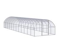 Outdoor Chicken Coop Silver Galvanised Steel 3x12x2m Large Run Enclosure Secure