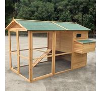 Outdoor Chicken Coops Duck Cage Pull-out Tray Poultry Pet Hutch Run Cage W/Waterproof Asphalt Roof, Ramp, Nesting Box and Handle Staircase Door Double Door Design(Green)