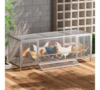 Outdoor Chicken Run, Poultry Cage, Large Galvanised Steel Chicken Pens, Playpen with Trays & Feeder for Poultry, Ducks, Rabbits, Hens(Silver,100cm/39.3in)