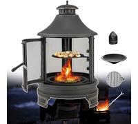 Outdoor Chiminea Fire Pit with Grill, Cover, Spark Screen, and Fire Poker for Patio, Garden, Backyard, and Deck
