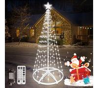 Outdoor Christmas Cone Tree Lights, 1.5M 202LED 12 Modes Artificial Tree with Star Topper, DIY LED Light Show Tree Light Cold White with Remote for Party Indoor Outdoor Decorations