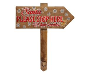 Outdoor Christmas Decoration, Santa Please Stop Here Sign with Stake, Natural Wooden Arrow Pointing Right or Left, We Have Cookies Seasonal Décor, Garden Sign