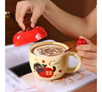 Outdoor Christmas Decorations Christmas Cartoon Ceramic Mug Holiday Themed Cute Hot Drink Cup for Cocoa Coffee Merry Festive Party Celebration Present(Red2, 13X13cm)