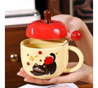 Outdoor Christmas Decorations Christmas Cartoon Ceramic Mug Holiday Themed Cute Hot Drink Cup for Cocoa Coffee Merry Festive Party Celebration Present(Red4, 13X13cm)
