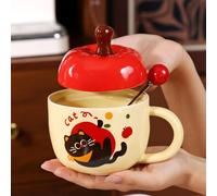 Outdoor Christmas Decorations Christmas Cartoon Ceramic Mug Holiday Themed Cute Hot Drink Cup for Cocoa Coffee Merry Festive Party Celebration Present(Red1, 13X13cm)