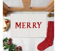 Outdoor Christmas Decorations for the Home Christmas Rug | Merry And Cozy | Imitation Area Rug With Raised Design(White, One Size)