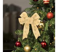 Outdoor Christmas Decorations for The Home Pattern Ribbon Snowflake Satin and Satin Ribbon Gold Christmas Snowflake for Tree Glitter Decoration with Gold Glitter Edge Ivory Wired (B,One Size)