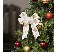 Outdoor Christmas Decorations for The Home Pattern Ribbon Snowflake Satin and Satin Ribbon Gold Christmas Snowflake for Tree Glitter Decoration with Gold Glitter Edge Ivory Wired (D,One Size)