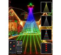Outdoor Christmas Decorations Lights with Star, Valentines Day Smart DIY Custom Display 3.6M 64 Modes Yard Waterfall Tree String Lights, App Control 344LED RGB Colour Changing Music Timer Tree Decor