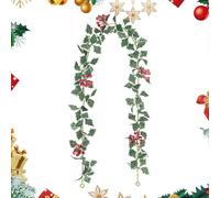 Outdoor Christmas Garland | 175cm Artificial Leaves With Red Berries | Decorative Tongs Plants - For Use In And Living Room And Front Door Patio Outdoor Garden