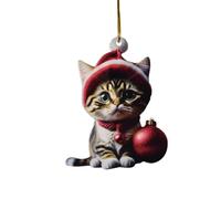 Outdoor Christmas Lights 2D Acrylic Cartoon Cat Christmas Tree Pendant Cartoon Cute Hat Cat Double Print 2D White Elephant Gift Pendant 6pcs(Red,One Size)