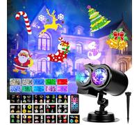 Outdoor Christmas Projector, Projector Lamp with Remote Control, 2-in-1 3D Dynamic Projector, with 16 Slides, 10 Ocean Wave Effect, 180° Adjustment, Projector Decoration for Wall, Window, Yard, Party