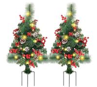 Outdoor Christmas Tree 2Pcs Pathway Christmas Trees 24" Pre-Lit Artificial Christmas Tree With 40 Led Lights, Red Berries, Outdoor Christmas Tree for xmas Holiday Decor,Christmas Tree