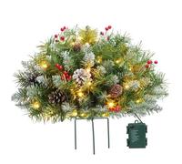 Outdoor Christmas Tree Pre-lit Artificial Small Christmas Tree Urn Fillers with Cones Red Berries Tripod Stake for Outdoor Front Porch Yard Xmas Decoration