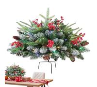 Outdoor Christmas Tree Urn Filler - Pre-Lit Artificial Christmas Tree with Cones and Red Berries - Holiday Festival Decor for Porch Planter Pot Indoor Driveway Pathway Garden Patio Indoor