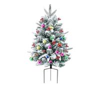 Outdoor Christmas Trees, 29.5 Inch Prelit Artificial Christmas Tree With Lights, Snow Flocked Xmass Tree Outside Decorations For Yard Garden