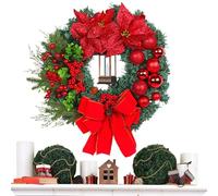 Outdoor Christmas Wreath with Lights - Decorative Wreath with Bow,Hanging Party Decoration | for Porch Front Door Fireplace Kitchen Window Farmhouse Style Shelf Home