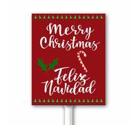 Outdoor Christmas Yard Sign Feliz Navidad Spanish Aluminum Sign With Stake for Garen Lawn Patio Holiday Party Home Outside Decoration Sturdy Rust Free Easy Install 20x30 CM