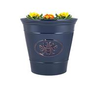 Outdoor Classic Bee Planter | Ceramic Look Round Plastic Flower Pot Glossy Finish | Frost & UV Resistant Traditional Garden Plant Pot | 30 & 40cm | Blue, Brown, Honey (Blue, 40cm - Pack of 2)