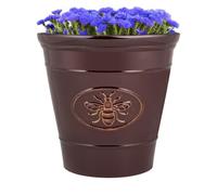 Outdoor Classic Bee Planter | Ceramic Look Round Plastic Flower Pot Glossy Finish | Frost & UV Resistant Traditional Garden Plant Pot | 30 & 40cm | Blue, Brown, Honey (Brown, 30cm - Pack of 2)