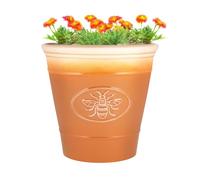 Outdoor Classic Bee Planter | Ceramic Look Round Plastic Flower Pot Glossy Finish | Frost & UV Resistant Traditional Garden Plant Pot | 30 & 40cm | Blue, Brown, Honey (Honeycomb, 40cm - Pack of 2)