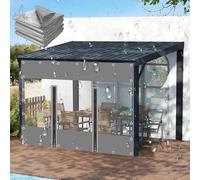 Outdoor Clear Tarp Curtain Waterproof,Gray Transparent Tarpaulin Side Panels for Pergola Gazebo Patio,With Zipper Door,Weatherproof 0.3mm Pvc Plastic Tarpaulin,With Grommets,2Zip-3×2.5m(9.8*8.2ft)