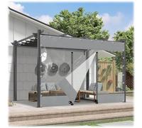 outdoor clear vinyl curtains for patio waterproof,0.3mm grey transparent pvc side panels,heavy duty outdoor clear panel curtain with zipper,weather resistant,customizable,LxW-4.6x2.2m(15.1x7.2ft)