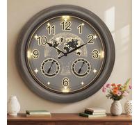 Outdoor Clocks for the Garden, 18 Inch (45cm) Illuminated Outdoor Wall Clock with Automatic Light Sensor, Star World Map Design, Large Waterproof Metal Garden Clock with Thermometer & Hygrometer