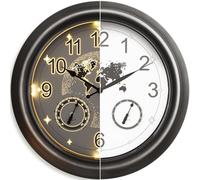 Outdoor Clocks for the Garden, 18 Inch (45cm) Illuminated Outdoor Wall Clock with Automatic Light Sensor, Star World Map Design, Large Waterproof Metal Garden Clock with Thermometer & Hygrometer