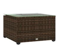 Outsunny Outdoor Coffee Table With Glass Top, Rattan Side Table In Brown Brown