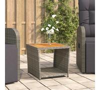 Outdoor Coffee Table Grey 45x45x40cm Poly Rattan Acid Glass Top Lower Shelf w/