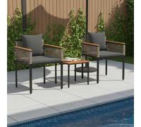 Outdoor Coffee Table Grey Dark Grey PE Rattan 80x40x38cm Durable Cushioned Seat