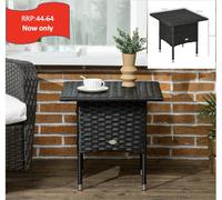 Outsunny Rattan Side Table, Weather-Resistant Outdoor Coffee Table with Durable Plastic Board, Full Woven Top for Garden, Balcony, Black Aosom UK
