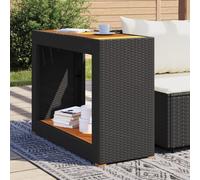 Outdoor Coffee Table, Rattan Side Table with Wooden Top for Patio Garden