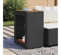 Outdoor Coffee Table, Rattan Side Table with Wooden Top for Patio Garden