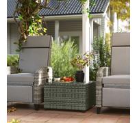 Outsunny Outdoor Coffee Table with Glass Top, Rattan Side Table, Light Grey