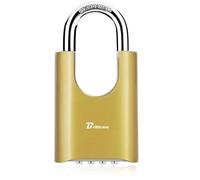 Outdoor Combination Lock, 4 Digit Heavy Duty Padlock Metal, Weatherproof Alloy Locks with Long Hardened Steel Shackle, High Security Large Padlocks for Sheds Fence, Gate Hasps, Storage Unit-Golden
