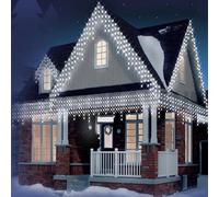 Outdoor Cool White Icicle Christmas Fairy Lights, 300 LED 6 Metres Lit Width, 60 Icicles, 8 Hour Timer, 8 Modes, Safe Voltage