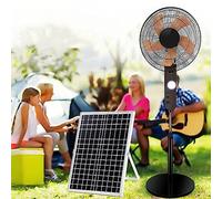 Outdoor Cordless Standing Fan for Camping, Solar Pedestal Fan w/LED Light, 4 Speeds Quiet High Velocity Oscillating Floor Fan for Traveling, Fishing, Party, BBQ, Beach, Picnic