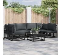 Outdoor Corner Sofa Set 6-Seater Black Powder-Coated Aluminium with Cushions Zip