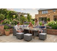 Outdoor Corner Sofa Set: Outdoor Corner Sofa Dining Set with Table & Ottoman Stools with Cover