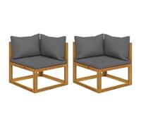 Outdoor Corner Sofa Set Solid Acacia Wood Dark Grey Modular Cushions 70x70x60cm
