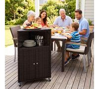 Outdoor Corner Storage Cabinet PE Rattan Bar Cart with Shelves 2 Doors
