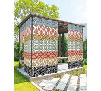 Outdoor Curtains for Patio Boho Geometric Floral Stripe Ethnic Turquoise Orange Waterproof Privacy Outside Curtains with Tiebacks Grommet Pergola Curtains for Porch Cabana Gazebo 2 Panels 54x84 inch