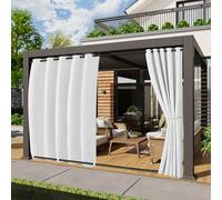 Outdoor Curtains Waterproof 2 Panel, Windproof 71''x96'' Gazebo Curtains with Top Grommet and Bottom Tab, Extra Large Privacy Curtain UV Blocking for Pergola Porch Pool Garden Lawn (White)
